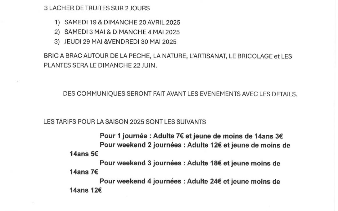 Activités proposées par l’association « Pêche et Nature »